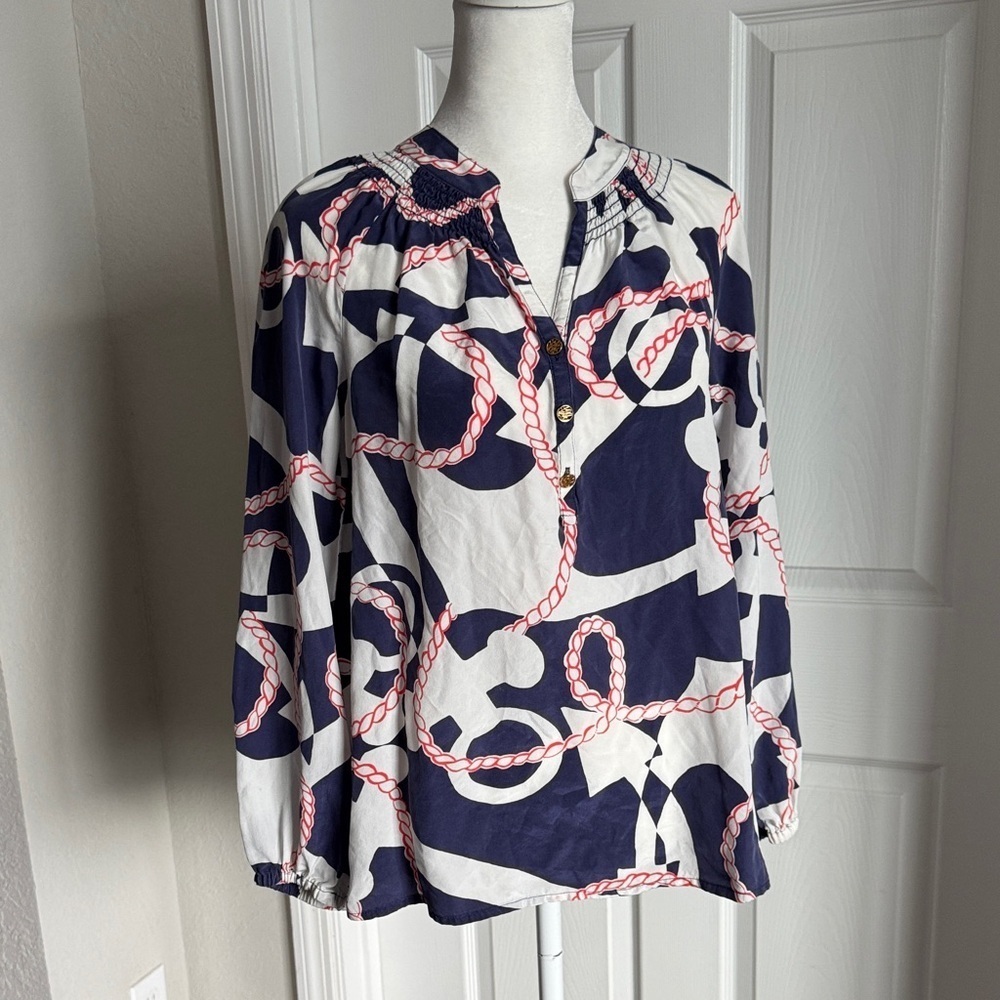 Lilly Pulitzer Navy and White Rope Print Blouse - Picture 2 of 15